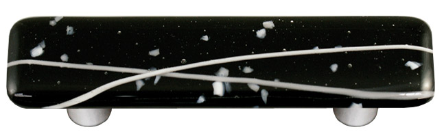 Mardi Gras White with Black Rectangle Glass Cabinet Pull - Aluminum Post