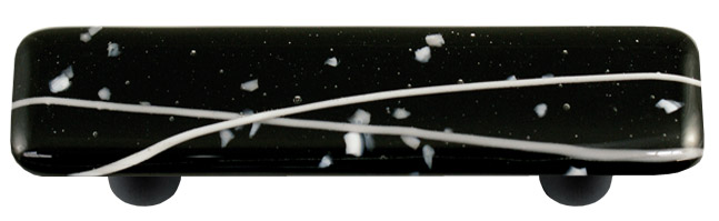 Mardi Gras White with Black Rectangle Glass Cabinet Pull - Black Post