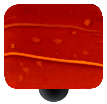 Glass Cabinet Knob - Mardi Gras Orange with Red Square - Black Post