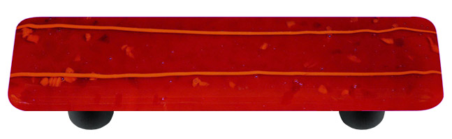 Glass Cabinet Pull - Mardi Gras Orange with Red Rectangle - Black Post