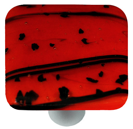 Mardi Gras Black with Red Square Glass Cabinet Knob - Aluminum Post