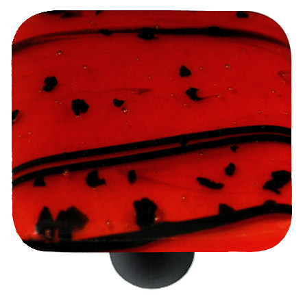 Mardi Gras Black with Red Square Glass Cabinet Knob - Black Post