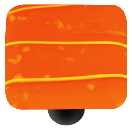 Mardi Gras Yellow with Orange Square Glass Cabinet Knob - Black Post
