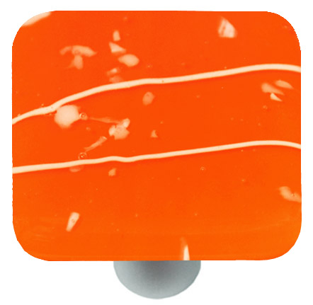 Mardi Gras White with Orange Square Glass Cabinet Knob - Aluminum Post