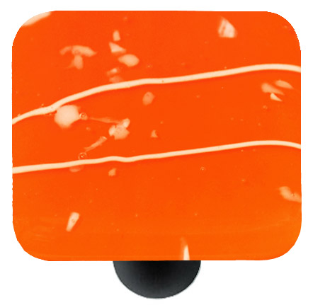 HK3105-KB Mardi Gras White with Orange Square Glass Cabinet Knob - Black Post
