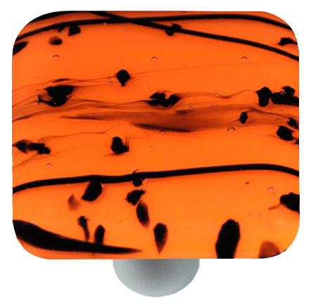 Mardi Gras Black with Orange Square Glass Cabinet Knob - Aluminum Post