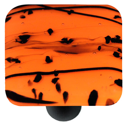 Mardi Gras Black with Orange Square Glass Cabinet Knob - Black Post