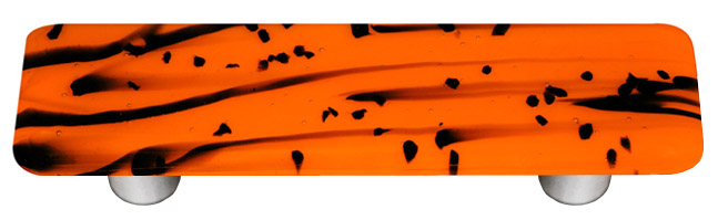 Mardi Gras Black with Orange Rectangle Glass Cabinet Pull - Aluminum Post