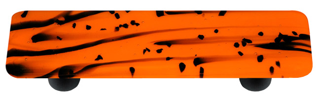 Mardi Gras Black with Orange Rectangle Glass Cabinet Pull - Black Post