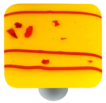 Mardi Gras Red with Sunflower Yellow Square Glass Cabinet Knob - Aluminum Post