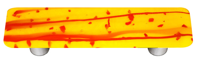 Mardi Gras Red with Sunflower Yellow Rectangle Glass Cabinet Pull - Aluminum Post