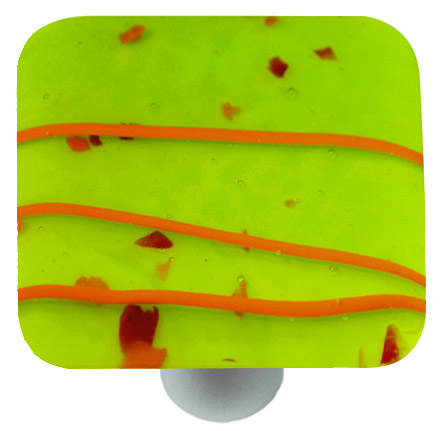 Mardi Gras Orange with Spring Green Square Glass Cabinet Knob - Aluminum Post