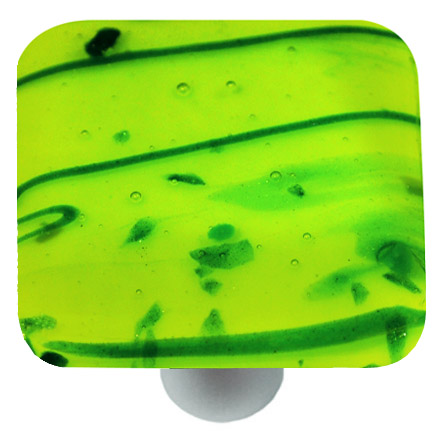Mardi Gras Green with Spring Green Square Glass Cabinet Knob - Aluminum Post