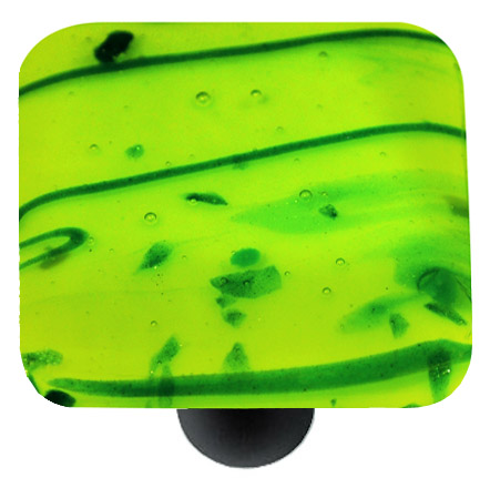 Mardi Gras Green with Spring Green Square Glass Cabinet Knob - Black Post