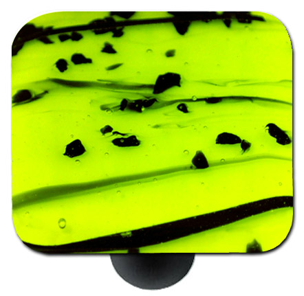 Mardi Gras Black with Spring Green Square Glass Cabinet Knob - Black Post - Glass Material - Artisan Style