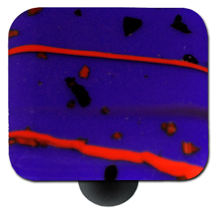 Mardi Gras Red with Cobalt Blue Square Glass Cabinet Knob - Black Post