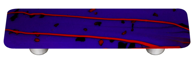 Mardi Gras Red with Cobalt Blue Rectangle Glass Cabinet Pull - Aluminum Post