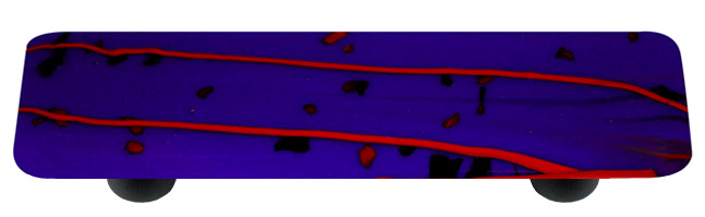 Mardi Gras Red with Cobalt Blue Rectangle Glass Cabinet Pull - Black Post