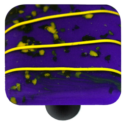 Mardi Gras Yellow with Cobalt Blue Square Glass Cabinet Knob - Black Post