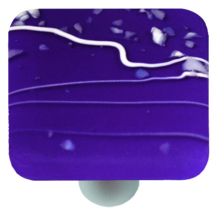 Mardi Gras White with Cobalt Blue Square Glass Cabinet Knob - Aluminum Post