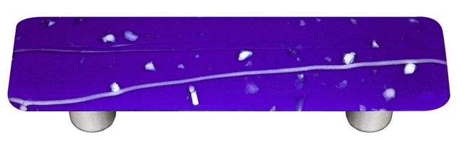 Mardi Gras White with Cobalt Blue Rectangle Glass Cabinet Pull - Aluminum Post