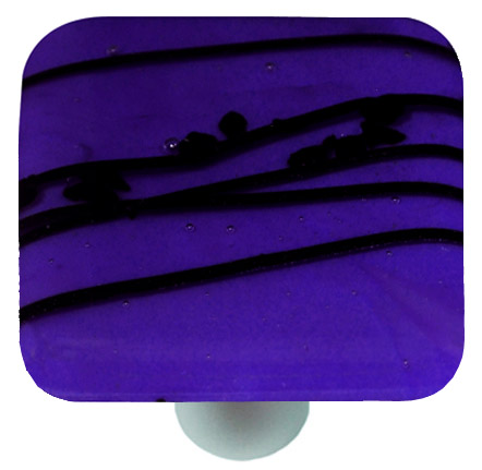 Mardi Gras Black with Cobalt Blue Square Glass Cabinet Knob - Aluminum Post