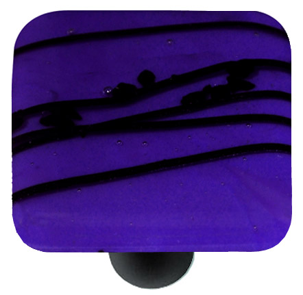 Mardi Gras Black with Cobalt Blue Square Glass Cabinet Knob - Black Post