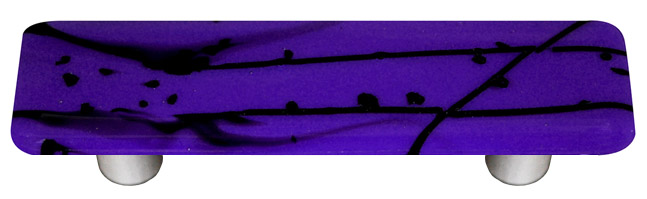 Mardi Gras Black with Cobalt Blue Rectangle Glass Cabinet Pull - Aluminum Post
