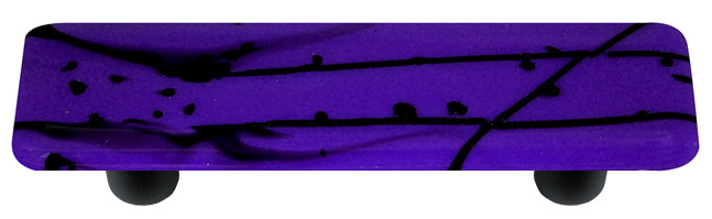 Mardi Gras Black with Cobalt Blue Rectangle Glass Cabinet Pull - Black Post