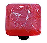 Metallic Fractures Brick Red Square Glass Cabinet Knob - Aluminum Post