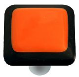 Glass Cabinet Knob - Black Border with Opal Orange Square - Aluminum Post