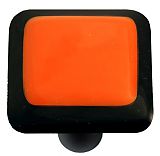 HK5002-KB Black Border with Opal Orange Square Glass Cabinet Knob - Black Post