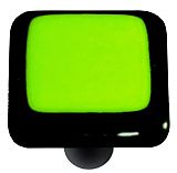 Black Border with Spring Green Square Glass Cabinet Knob - Black Post - Handmade Artisan Glass Knob