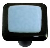 Black Border with Powder Blue Square Glass Cabinet Knob - Black Post - Handmade Artisan Knob
