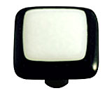 Black Border with White Square Glass Cabinet Knob - Aluminum Post
