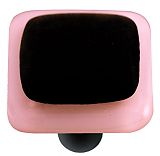 Petal Pink Border with Black Square Glass Cabinet Knob - Black Post