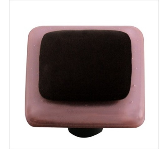Glass Cabinet Knob - Dusty Lilac Border with Black Square - Aluminum Post