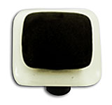 White Border with Black Square Glass Cabinet Knob - Aluminum Post