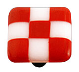 Lil Squares Glass Cabinet Knob - Brick Red & White Squares - Black Post
