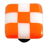Opal Orange & White Squares Glass Cabinet Knob - Aluminum Post