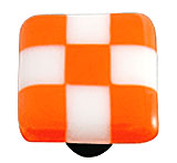 Opal Orange & White Squares Glass Cabinet Knob - Black Post