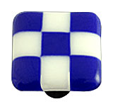 Cobalt Blue & White Squares Glass Cabinet Knob - Aluminum Post