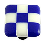 Cobalt Blue & White Squares Glass Cabinet Knob - Black Post - Handmade Artisan Square Knob