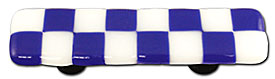 Cobalt Blue & White Rectangle Glass Cabinet Pull - Black Post