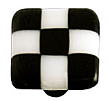 Black & White Squares Glass Cabinet Knob - Black Post