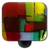 Artist Mosaic Multiple Color Square Glass Cabinet Knob - Black Post