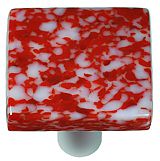 Granite Red & White Square Glass Cabinet Knob - Aluminum Post