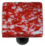HK8050-KB Granite Red & White Square Glass Cabinet Knob - Black Post
