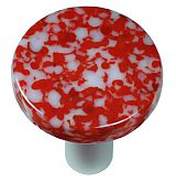 Granite Red & White Round Glass Cabinet Knob - Aluminum Post - Handmade
