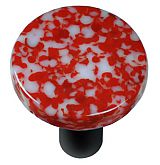 Granite Red & White Round Glass Cabinet Knob - Black Post - Handmade Artisan Knob